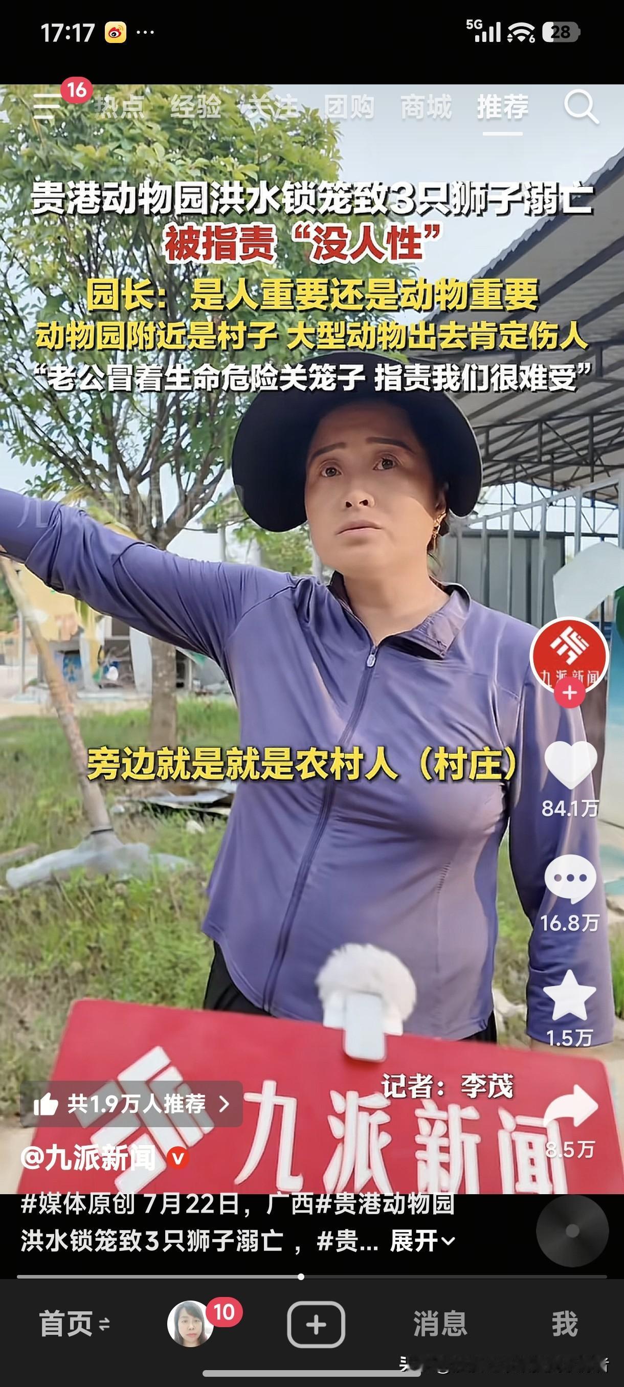 贵港动物园洪水锁笼致3只狮子溺亡，被人指责“没人性”！
动物园园长：是人重要还是