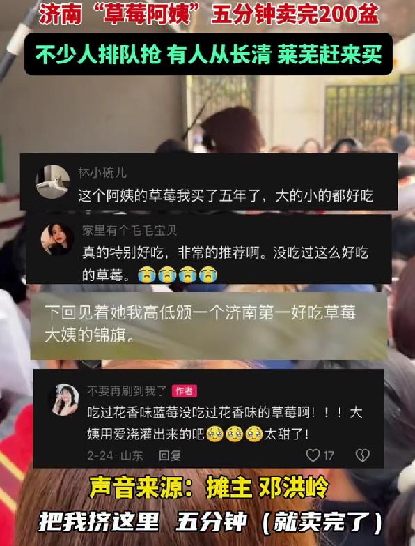 流动草莓摊因网友评价太好吃火了 5 分钟卖 200 盆阿姨看懵了
最近济南奥体龙