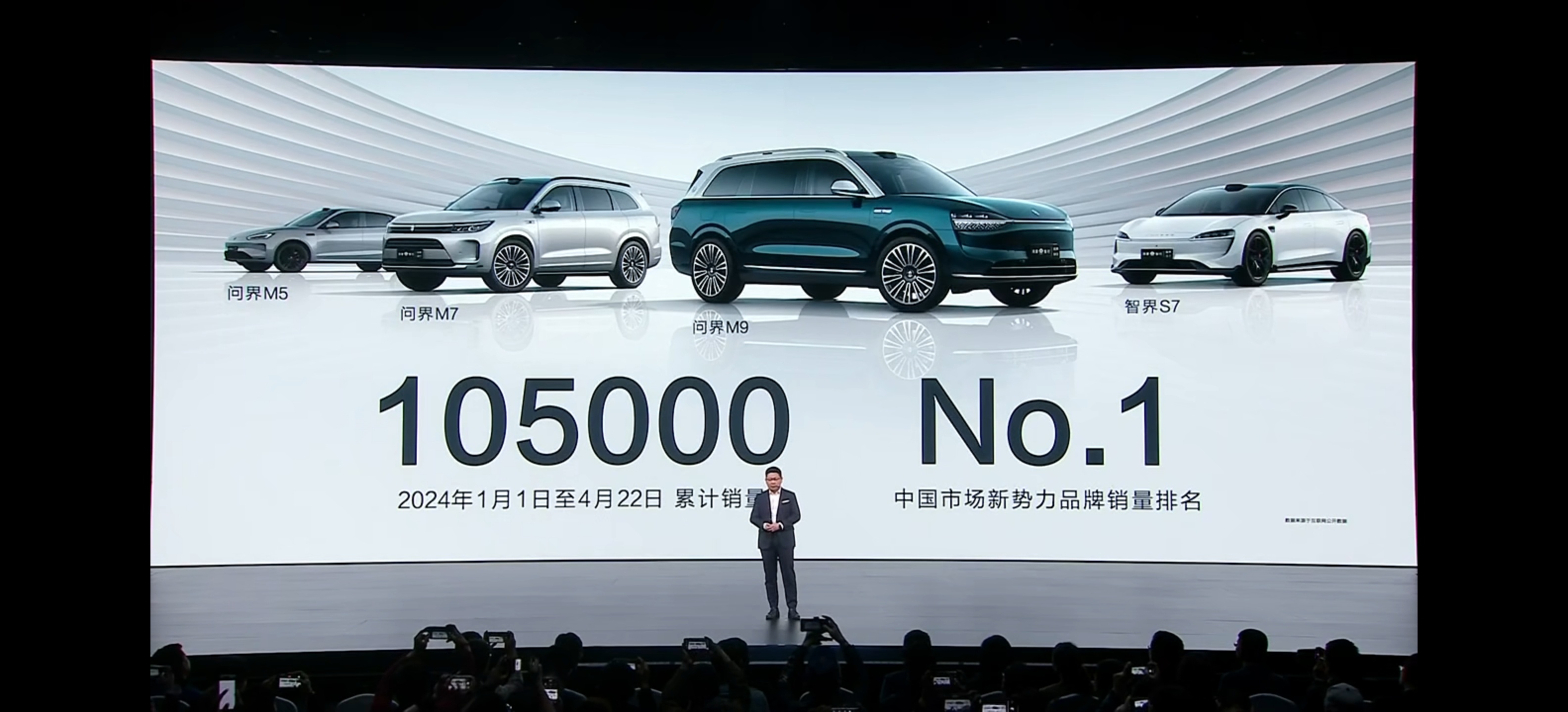 【问界新M5来了，5款颜色3种内饰】余承东介绍：新M5前脸变封闭式包裹，大嘴变小