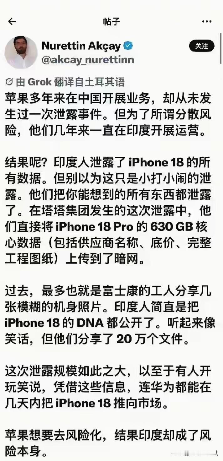 这位土耳其工程师一眼看到了其实印度就是风险本身，看到本质了，苹果却没看出来