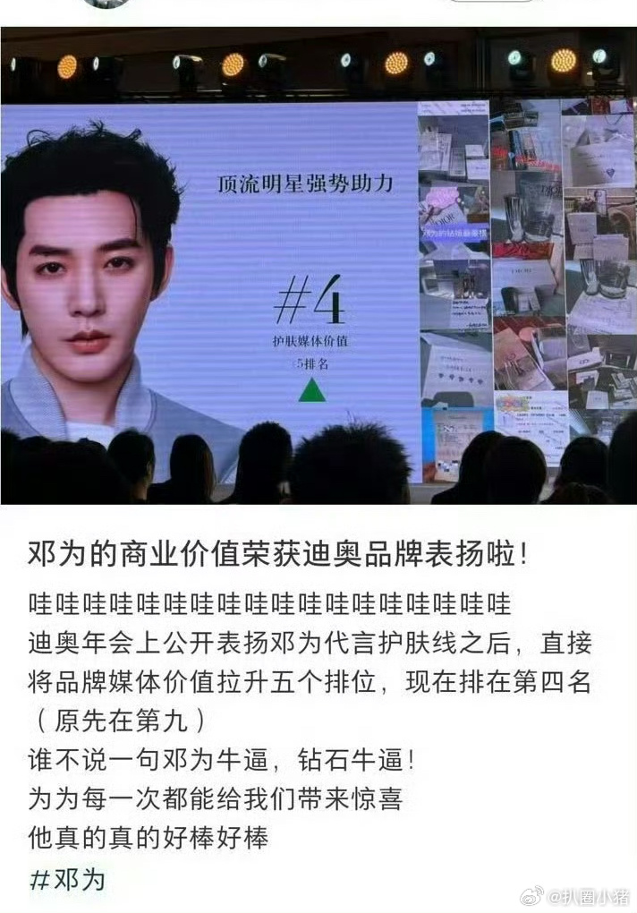 Dior肯定了邓为的商业价值！代言护肤线短短数月直接将品牌媒体价值拉升了5个排位
