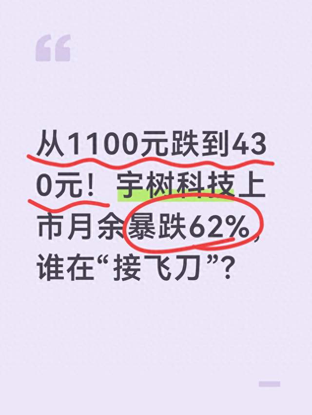 从1100元跌到430元！宇树科技上市月余暴跌62%，谁在“接飞刀”？