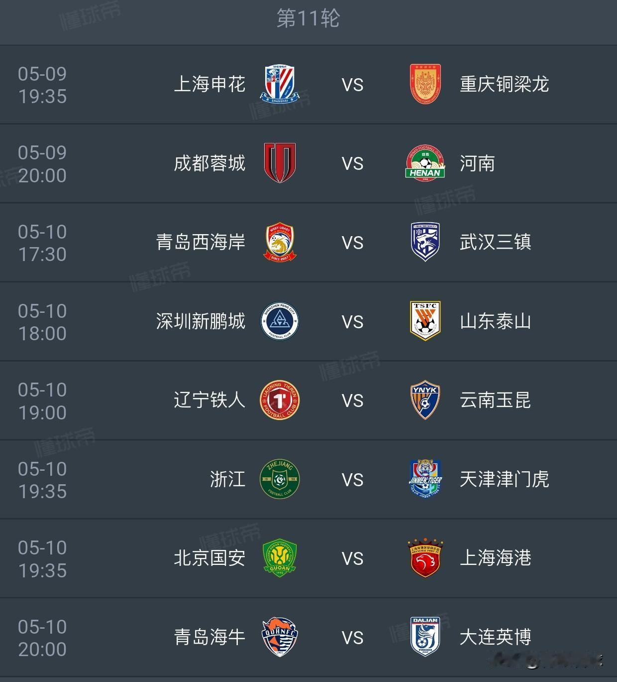 中超第11轮预测
1，上海申花3比1重庆铜梁龙
2，成都蓉城3比0河南
3，青岛