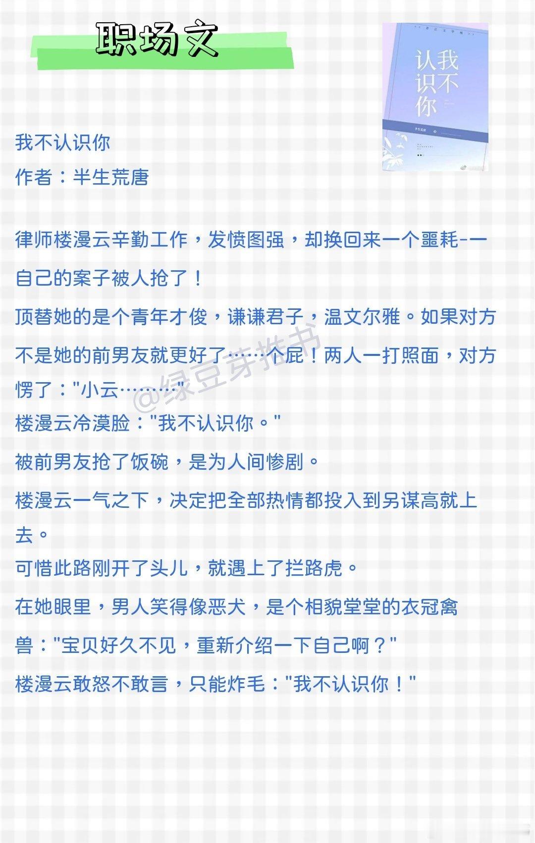 🌻职场文：甜言蜜语不如早睡早起！《我不认识你》作者：半生荒唐《我的经纪人良心不