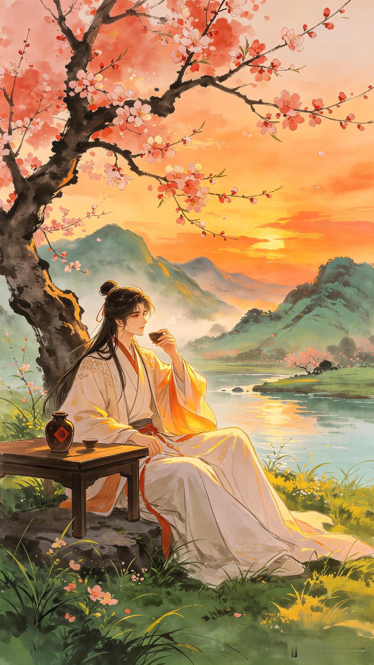 小桃初绽酒初温，
独坐芳丛日又昏。
莫怨东君归去早，
     
…………请师友