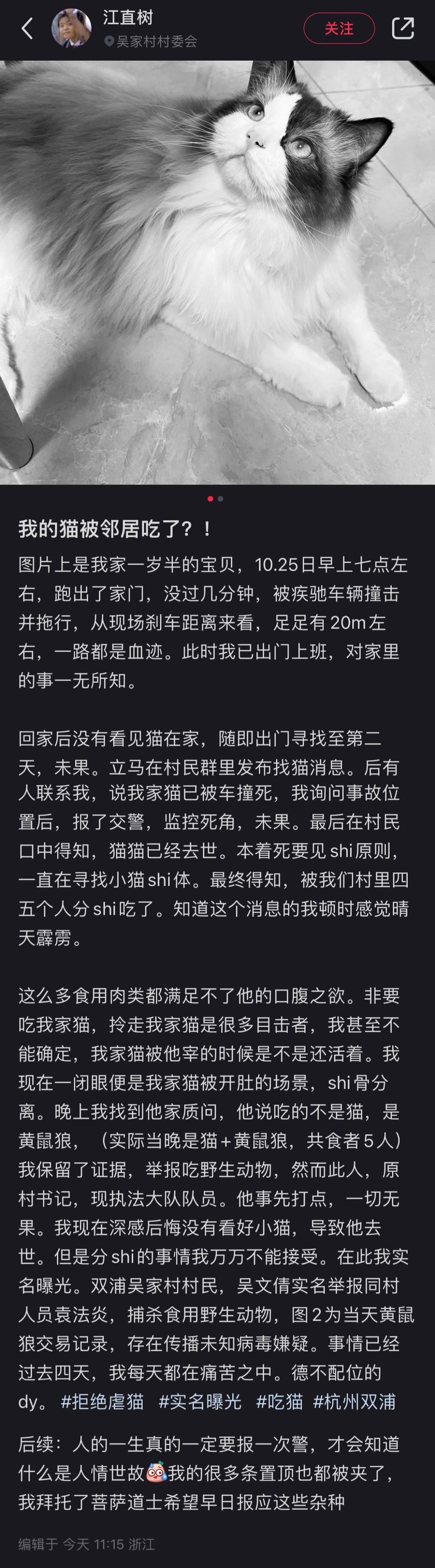 小猫的尸体被邻居分尸吃了…. ​​​