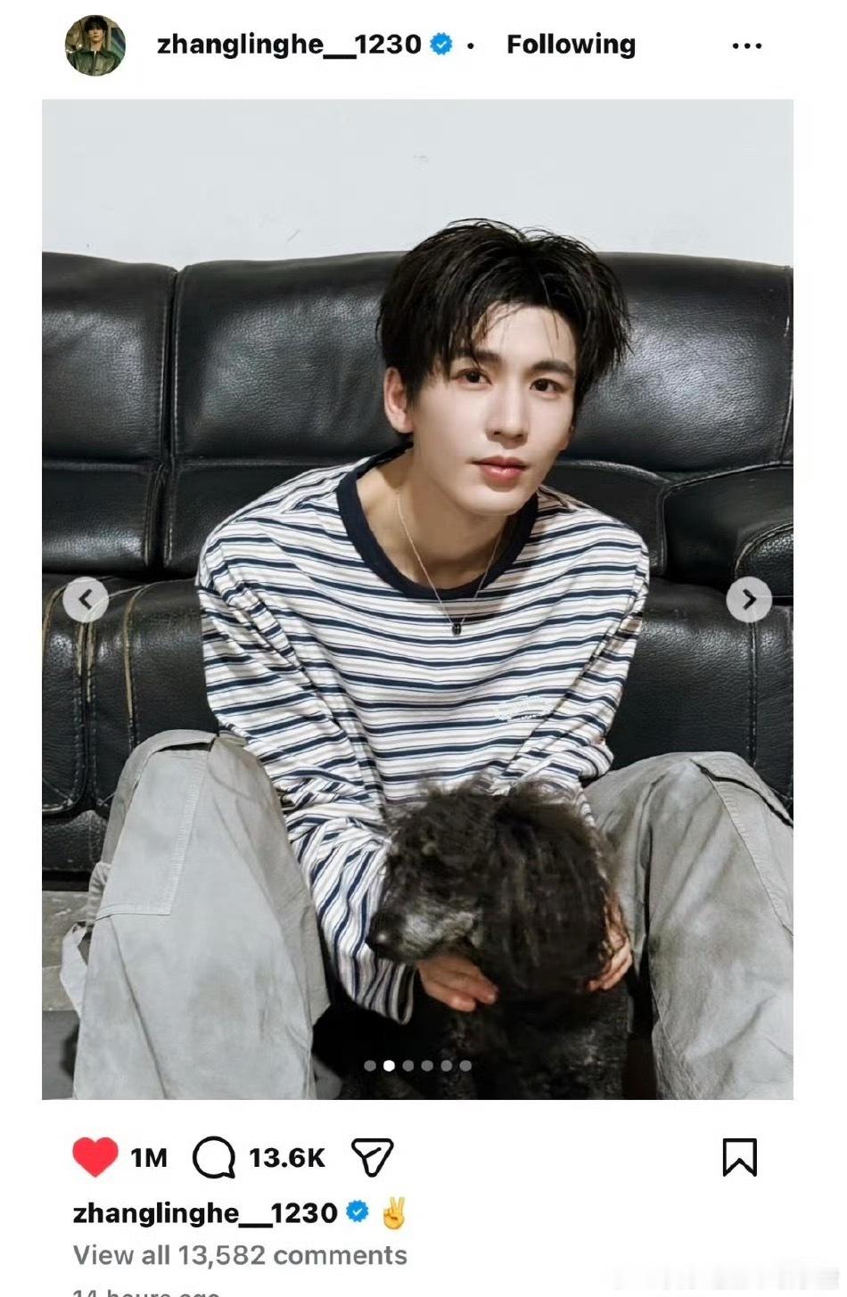 张凌赫ins十四小时破百万赞 海外大🔥 