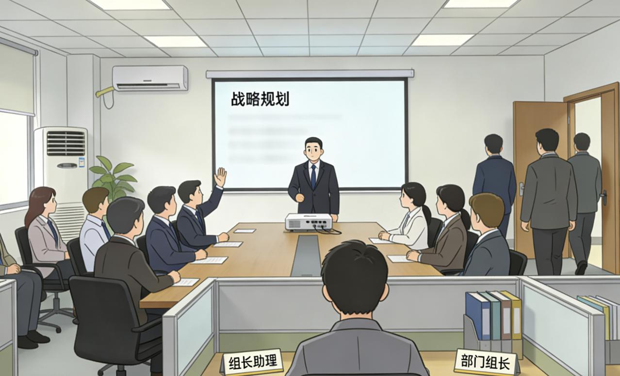 部门开会，经理讲了整整四十分钟的战略规划，最后问大家：“有什么意见吗？”
全场沉