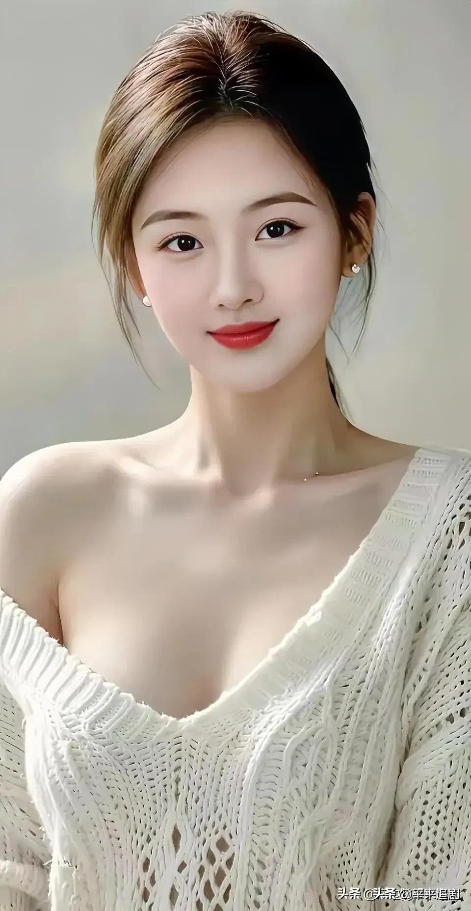 白针织勾勒出温柔轮廓，珍珠耳钉衬得眉眼清甜，简约里藏着不动声色的优雅。
气质女人