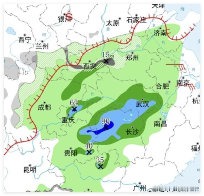 2月22日晚上，也就是今晚到明晚，重庆+武汉+长沙+贵阳，这4大城市围起来的区域