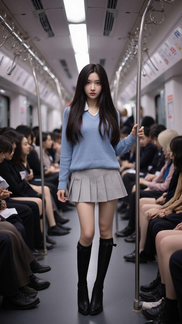 谁说地铁只有拥挤？看，她正把车厢走成个人画廊。