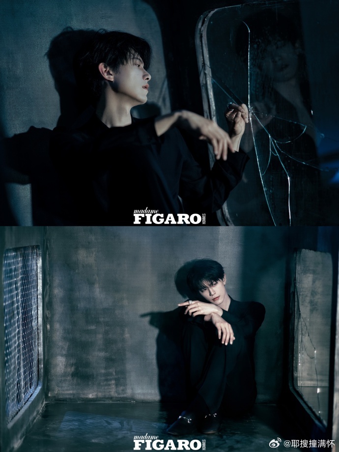 感觉邓凯下一秒要强制爱了邓凯面部折叠度邓凯费加罗男士阴湿感封面 白衬衫小狗，黑衬