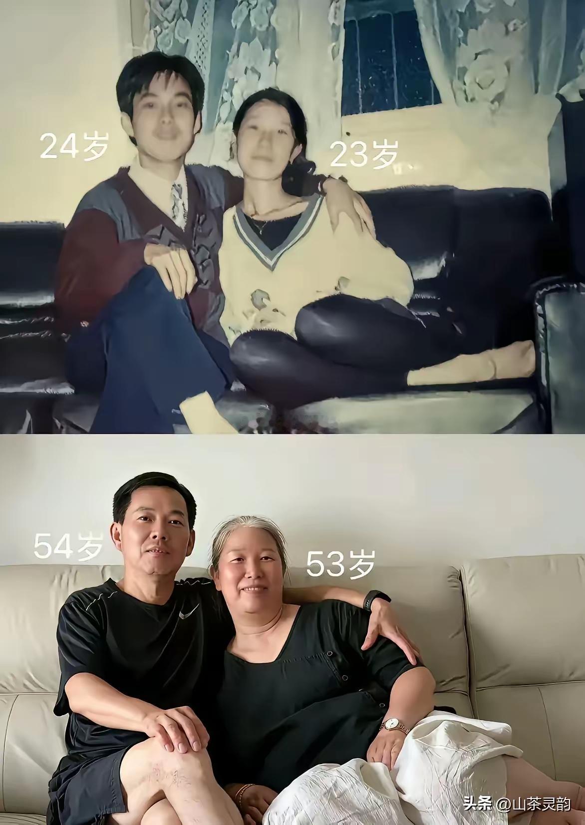男的看着还很年轻，女人比男人显老，看着比男人大二十岁