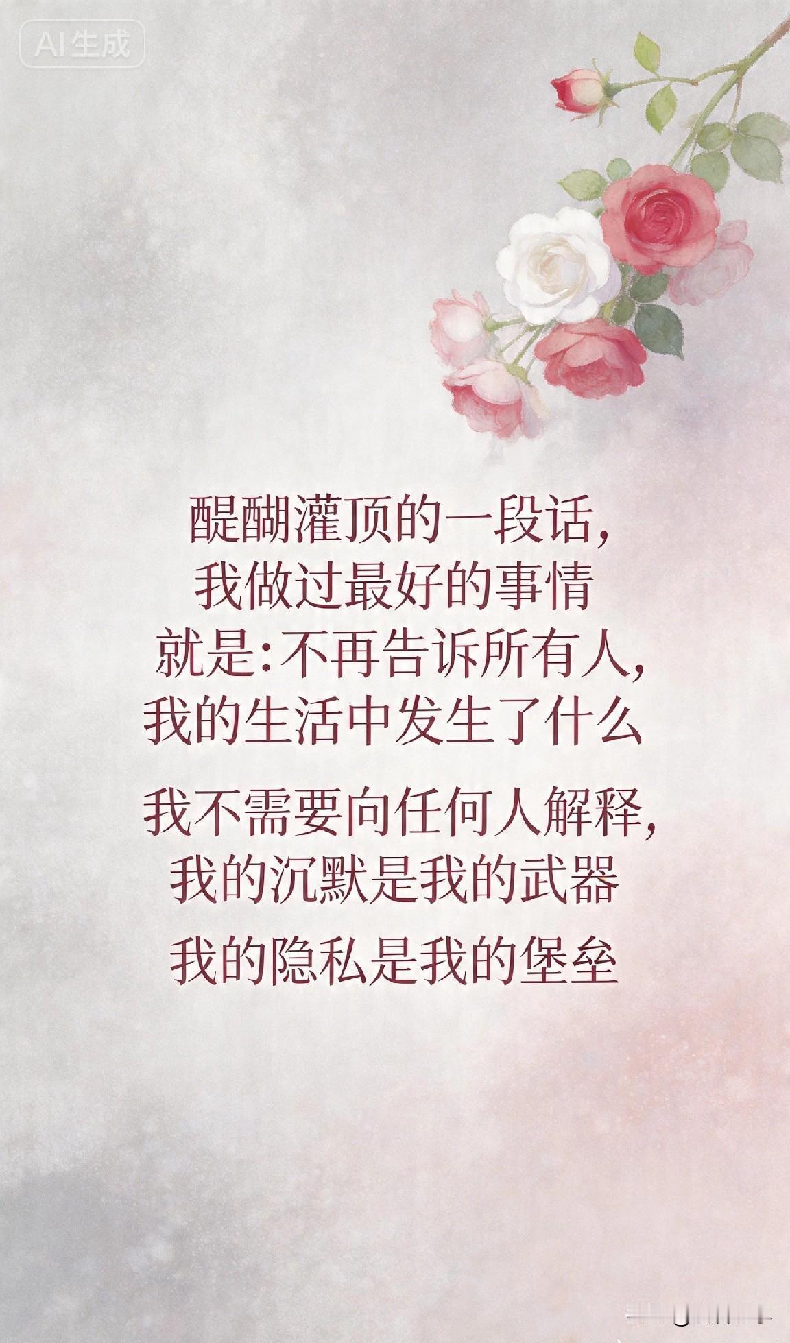 醍醐灌顶的一段话，我做过最好的事情就是:不再告诉所有人，我的生活中发生了什么，我