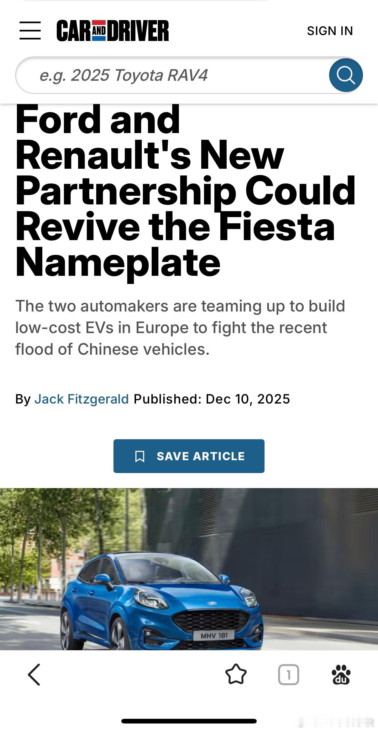 昨天雷诺官宣与福特就欧洲项目进行合作，今天美版CAD报道称：福特与雷诺合作开发小