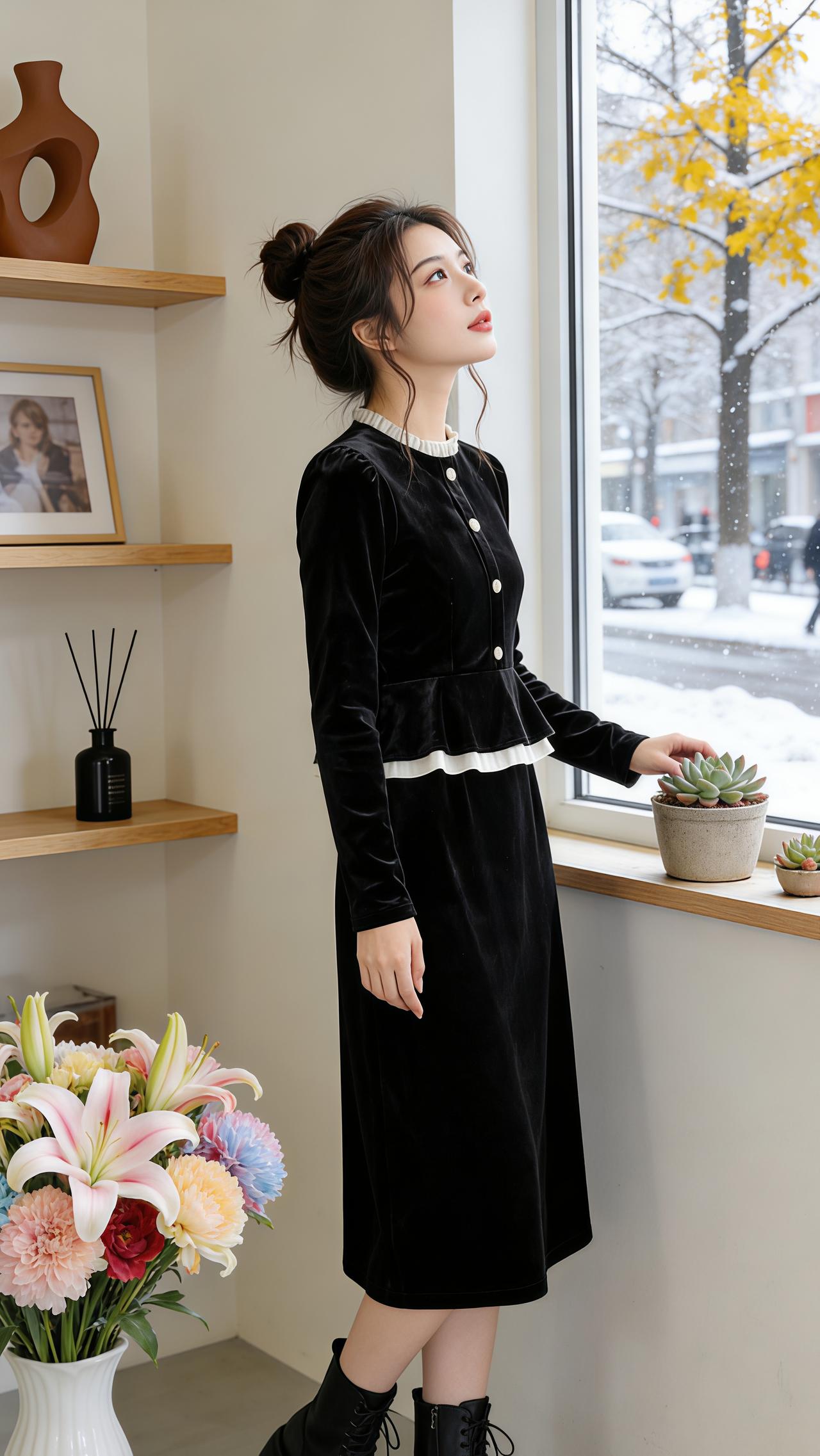 冬季搭配 连衣裙分享 新年穿搭 穿搭 丝绒连衣裙