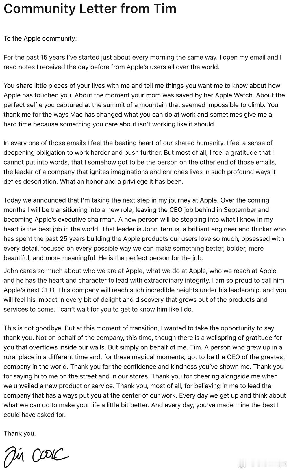 库克不再担任苹果CEO执掌苹果近15年，在蒂姆·库克的带领下，Apple Wat