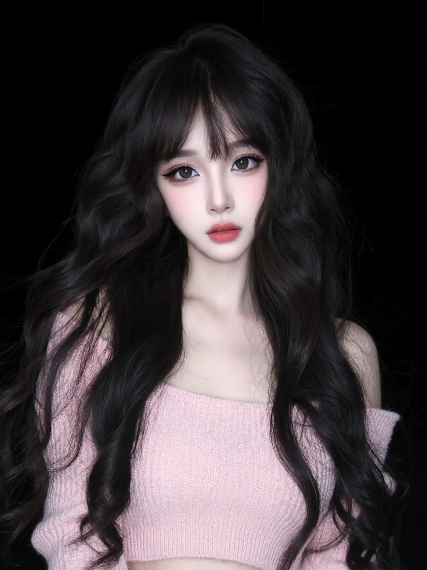 纯欲中长发 真人头像 大波浪卷发 气质女头 黑长直女孩