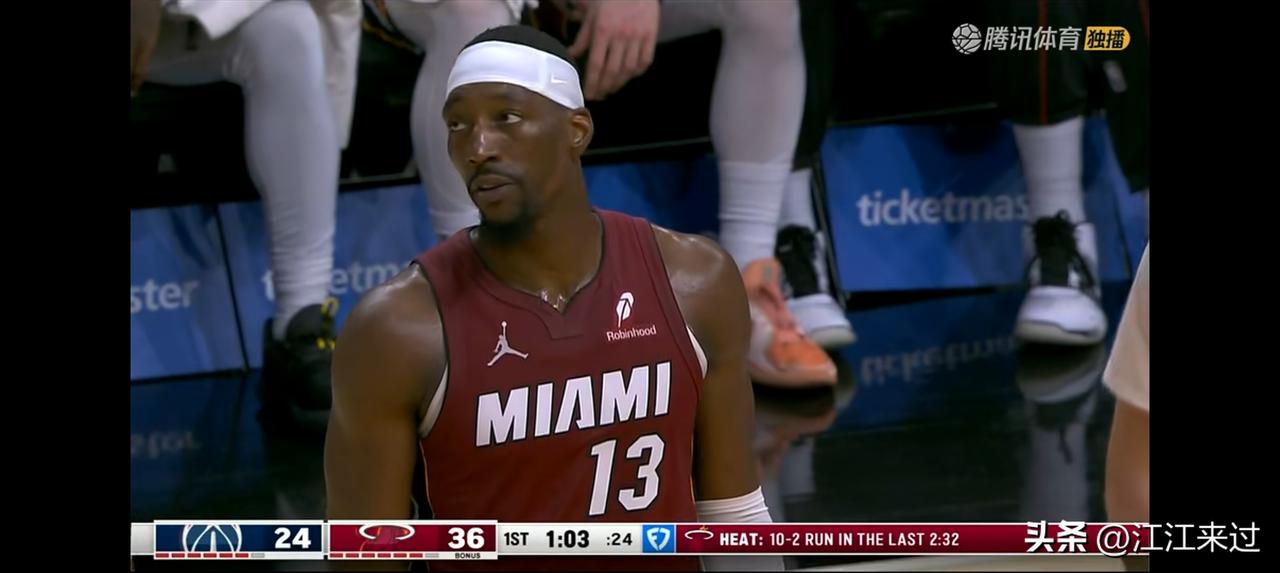 阿德巴约单节狂砍31分！热火40比29领先奇才结束首节！阿德巴约破了热火詹姆斯单