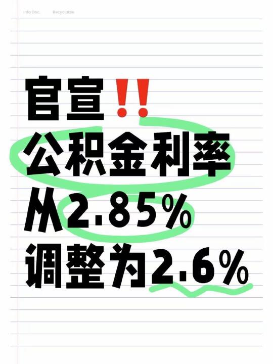 官宣‼️公积金利率从2.85%调整为2.6%‼️
