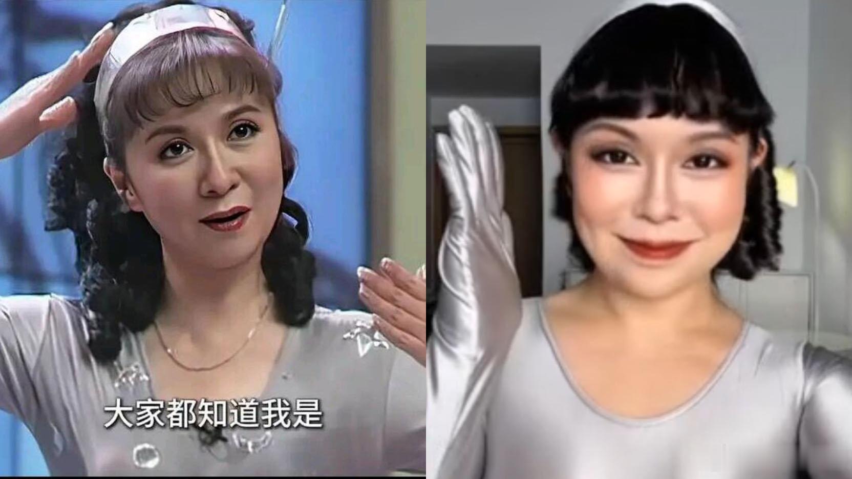 真假蔡明同框蔡明看到仿妆自己的反应真假蔡明同框这段太有爱了，宽宽仿得认真蔡明看得
