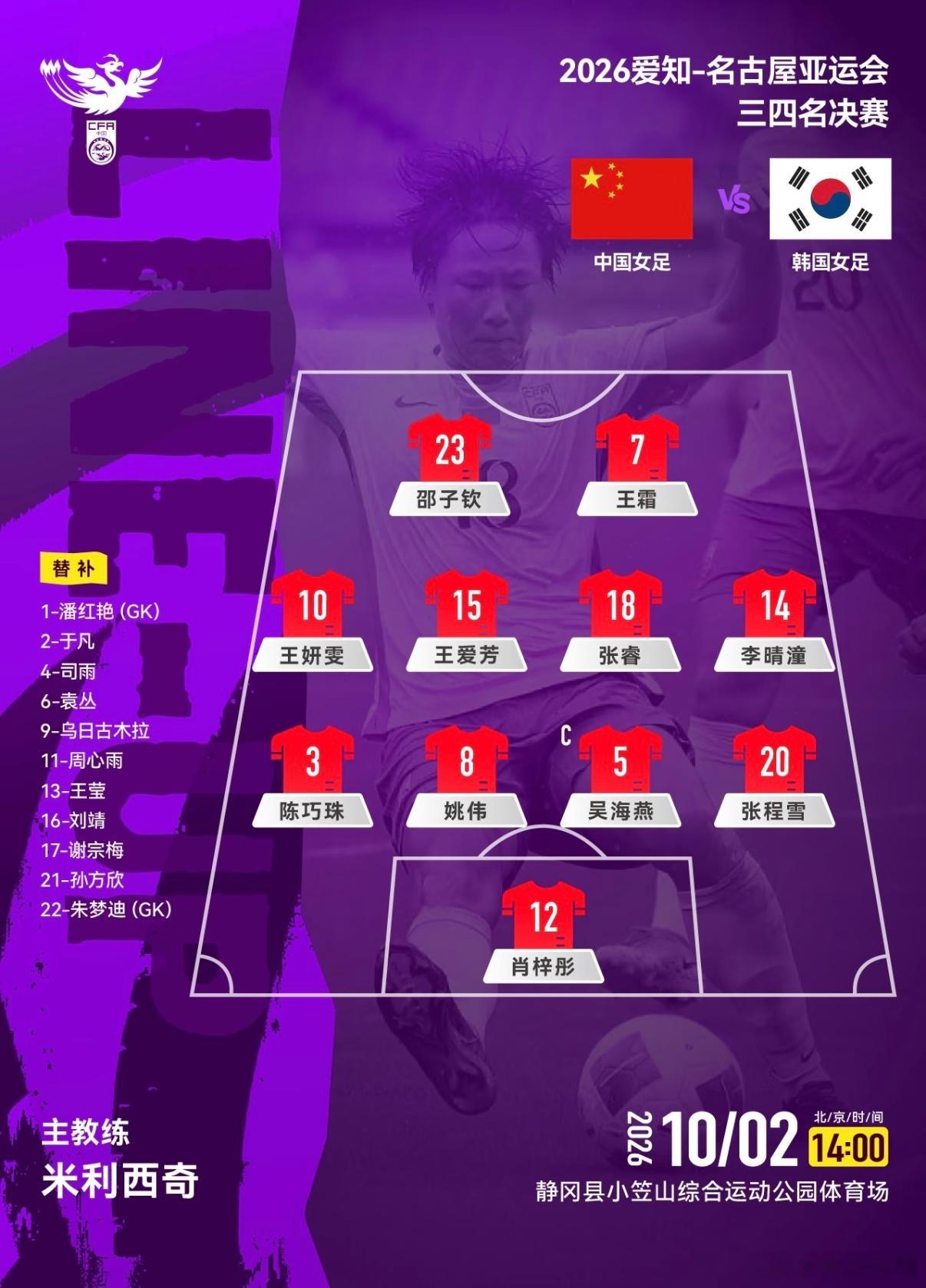早场女足重头大戏！地方：亚运女足城市：中国女足vs韩国女足 方向：大2.5温度：