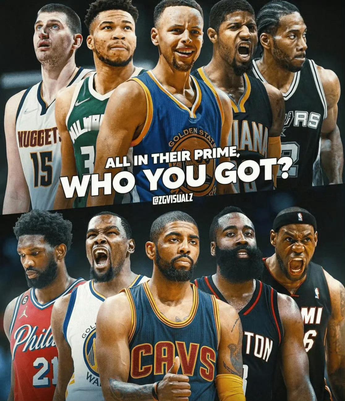 骑士詹姆斯欧文我的观赛搭子nba “两队球员都处于巅峰期，你选哪个阵容？”图中两