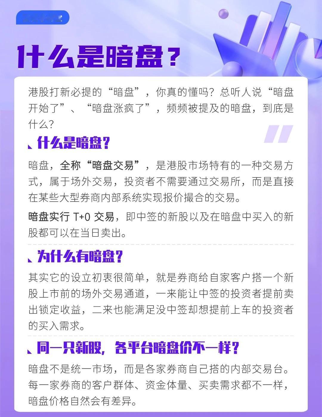 小白友好！30秒理解什么是暗盘
港股打新必提的 “暗盘”，你真的懂吗？总听人说 