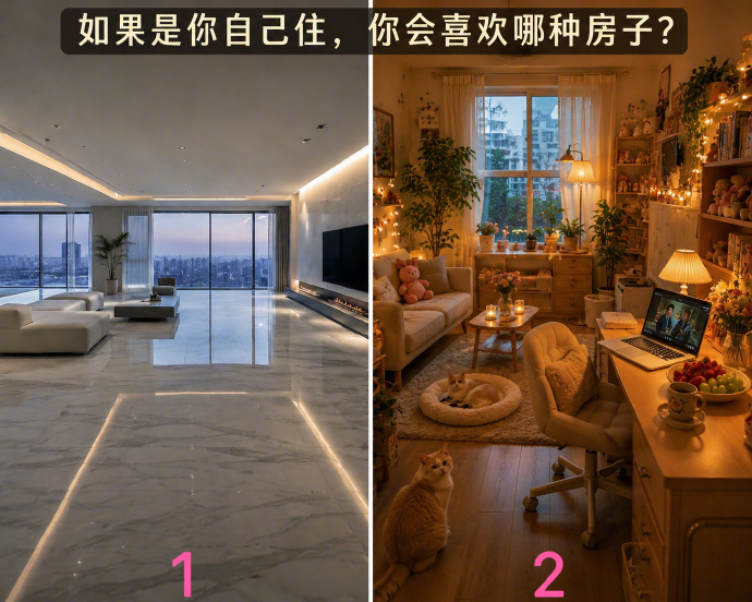 如果是自己住的话，你会选择1还是2 ？ 