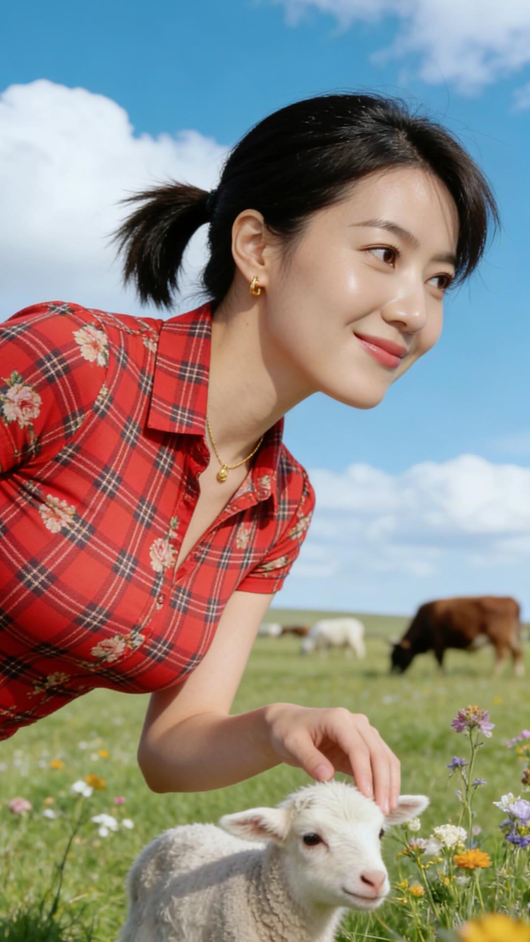 田园牧歌，与羊儿亲密互动，感受大自然的美好！🌿🐑💕