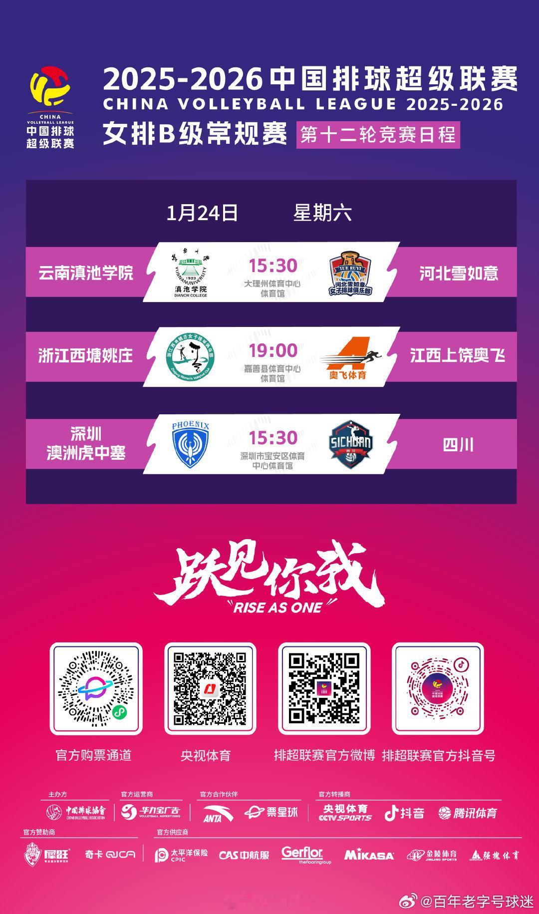 1月24日，2025-2026赛季中国女子排球超级联赛 常规赛B级第12轮展开争