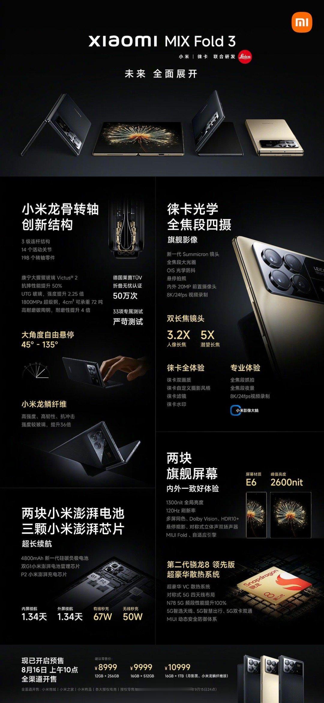 小米MIX Fold3售价8999起，竟然没涨？