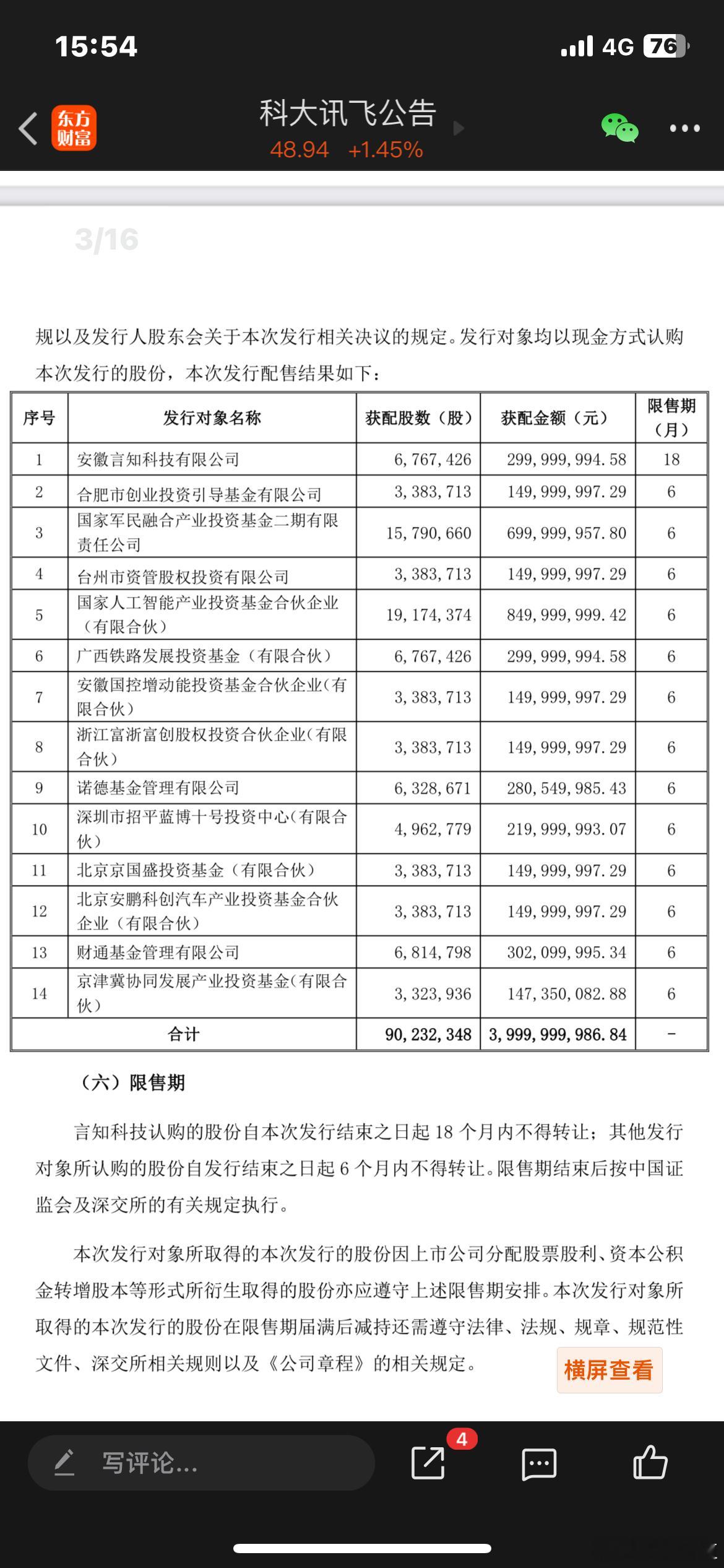 定增价44.33元，定增对象漂亮，国家队与国资居多，国家人工智能产业投资基金终于