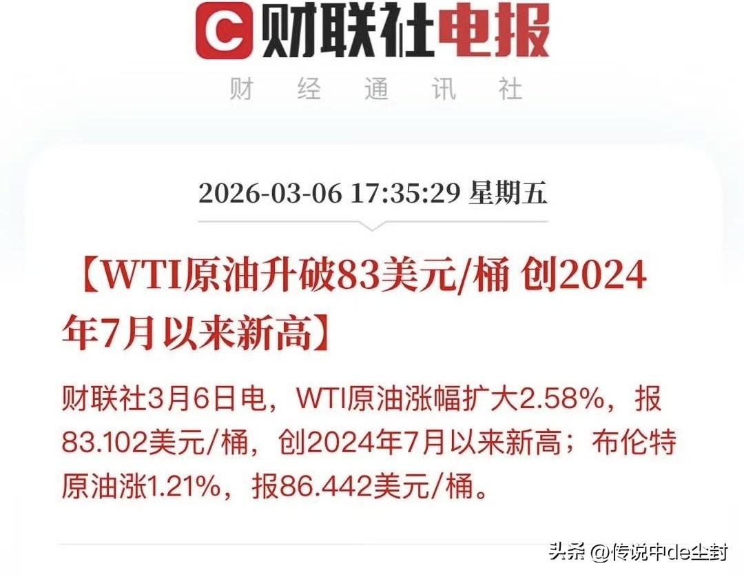 很久很久没关注过油价了。
但现在看这原油的趋势，最新已经突破83美元/桶，202