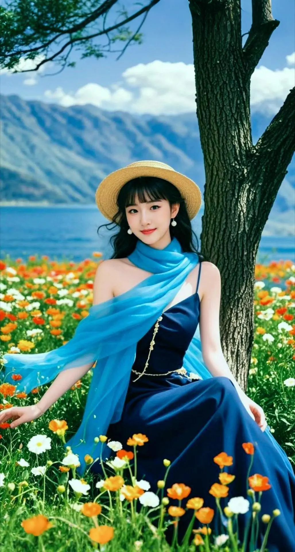 AI扩图 AI幽林蓝裳情