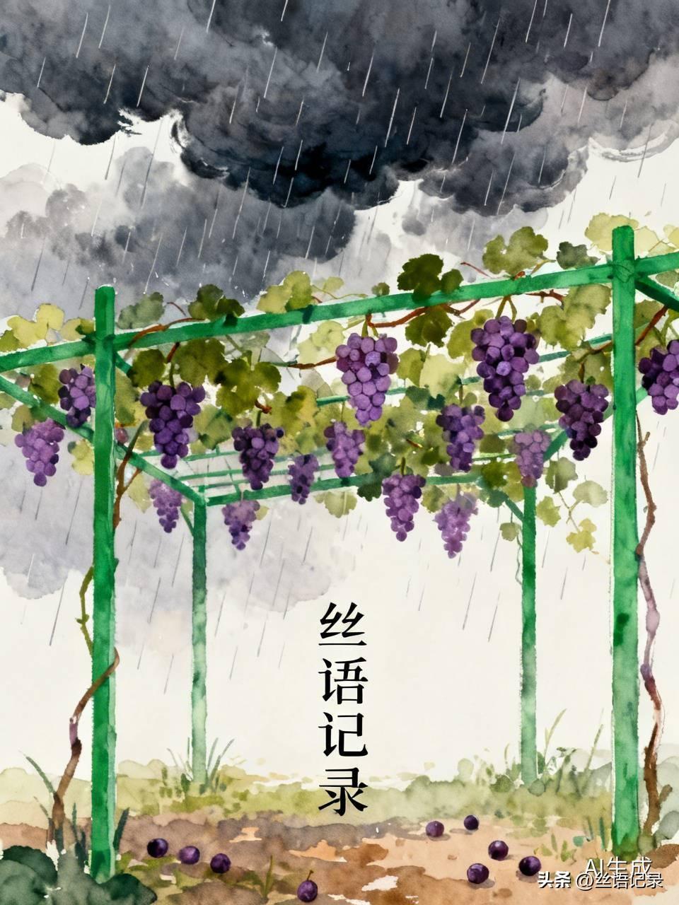 好些串熟透的葡萄
还挂在葡萄架上
刚才想起来要在大雨来临之前
剪掉一些
可是还有