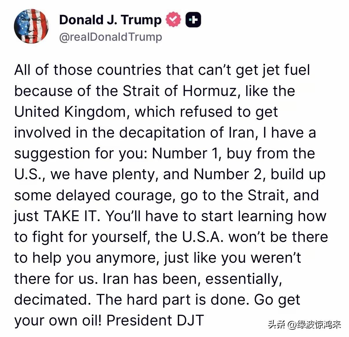 这是真被气着了！[捂脸]

特朗普那些在大场面上不好说的话，全在社媒上倒出来了！