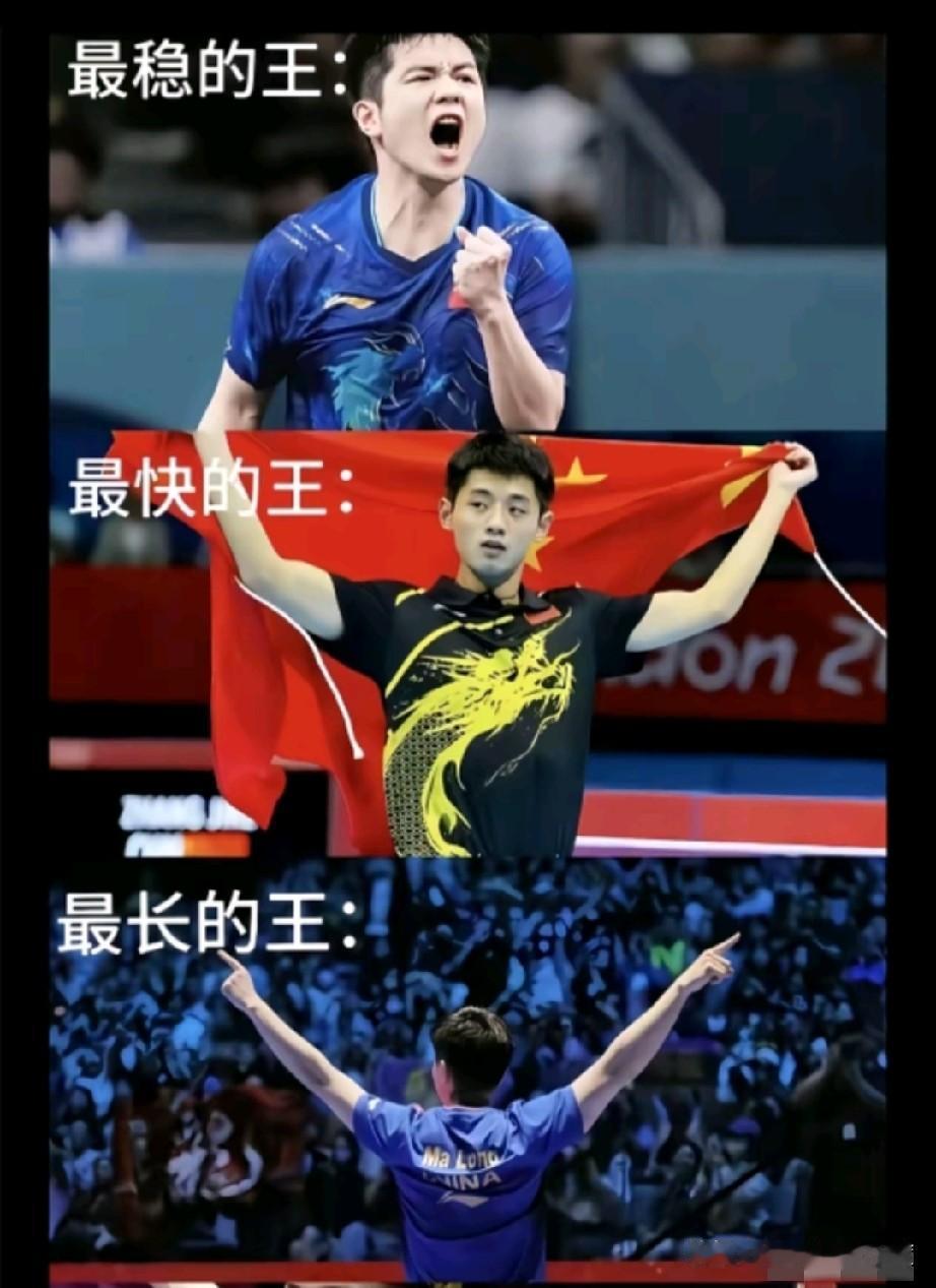 这是15年时间里，乒坛三个不同时期的王，张继科成名Z快的王，马龙统治时间Z长的王