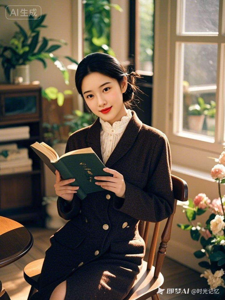 在阳光洒满的窗边，优雅地阅读，享受宁静时光。