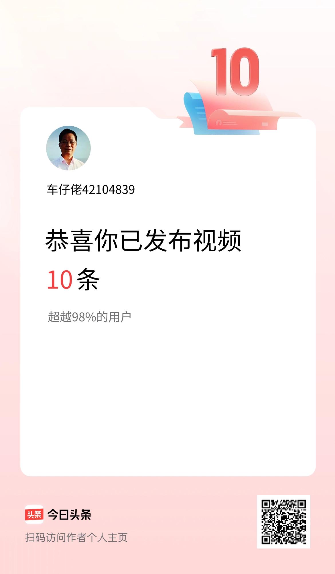 我在头条累计视频投稿10个