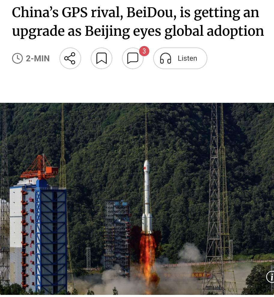 外媒：中国正升级其自主研发的北斗卫星导航系统，以扩大全球影响力。

此次升级将把