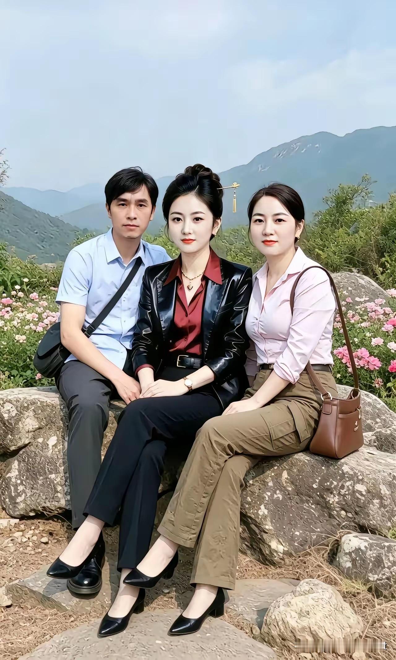 七言·山间同影
 
青山叠翠野花稠，石上闲欢聚俊流。
笑语和风融秀色，良辰佳景共