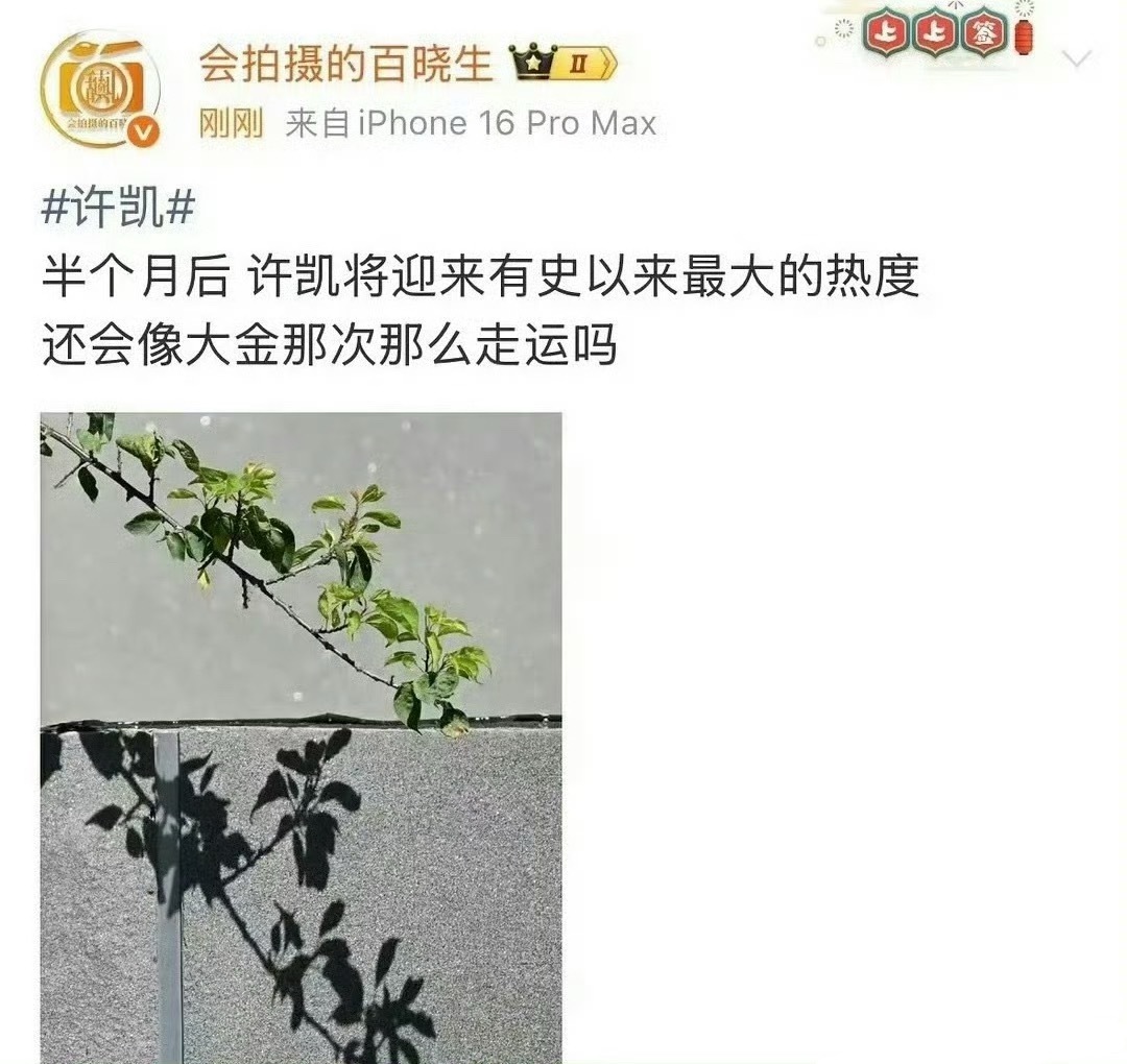 曝许凯将迎来有史以来最大的热度这种狗仔喊话的一般是为了要money吧[喵喵] ​