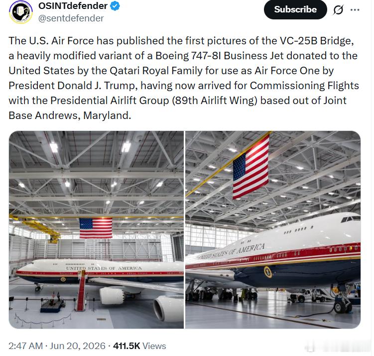 美国空军发布了VC-25B“Bridge”的首批照片。这是一款经过大幅改装的波音