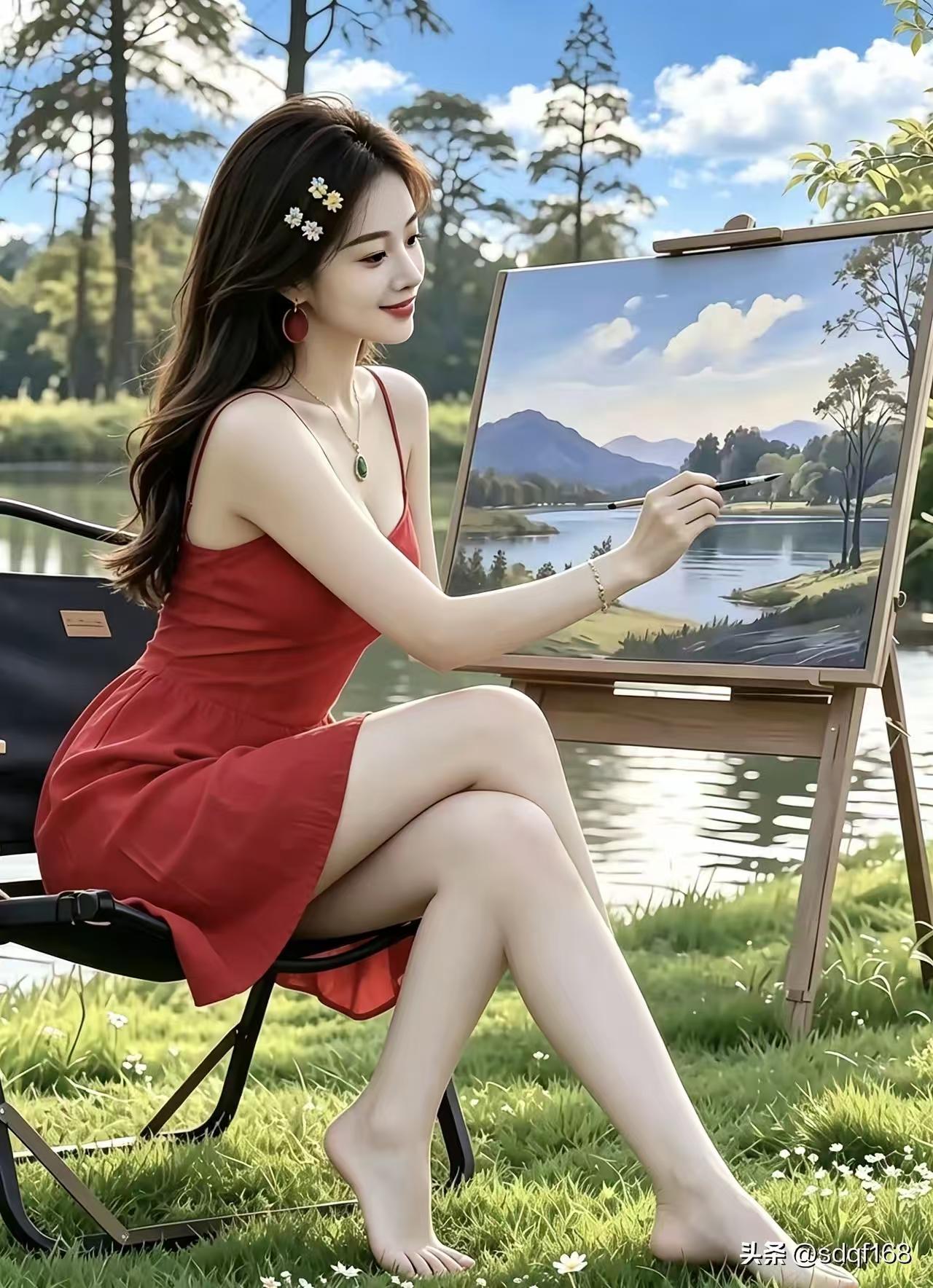 水仙子·湖畔写生
晴郊芳草映红罗，
静倚湖滨绘翠莎。
挥毫揽尽湖山色，
春风相伴