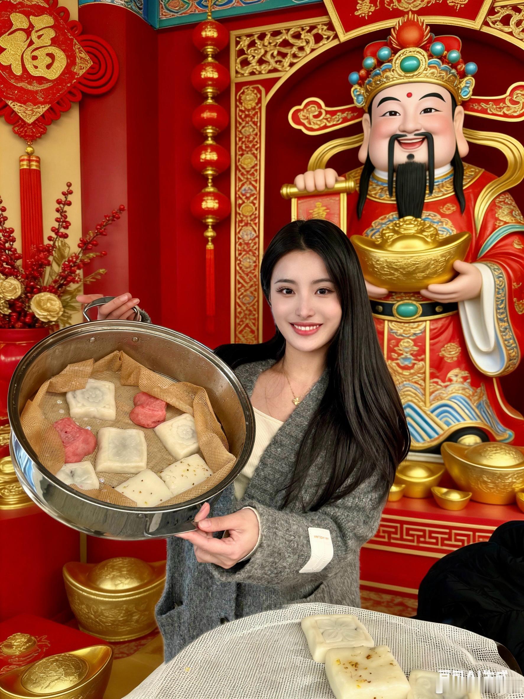 正月初五迎财神，家家户户财源滚～吃定胜糕咯！大家家里都是怎么迎接财神爷的呀？