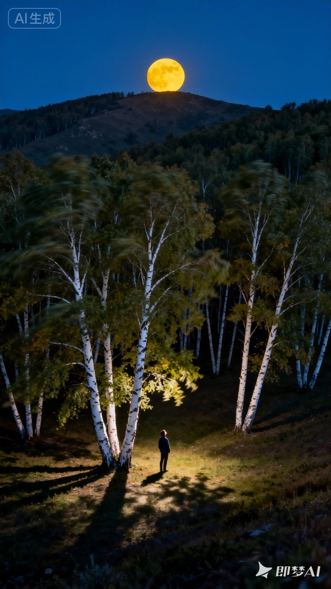 西山观月落，北林闻风起。
西山对北林，月落对风起，观对闻。
一副生动的自然景象，