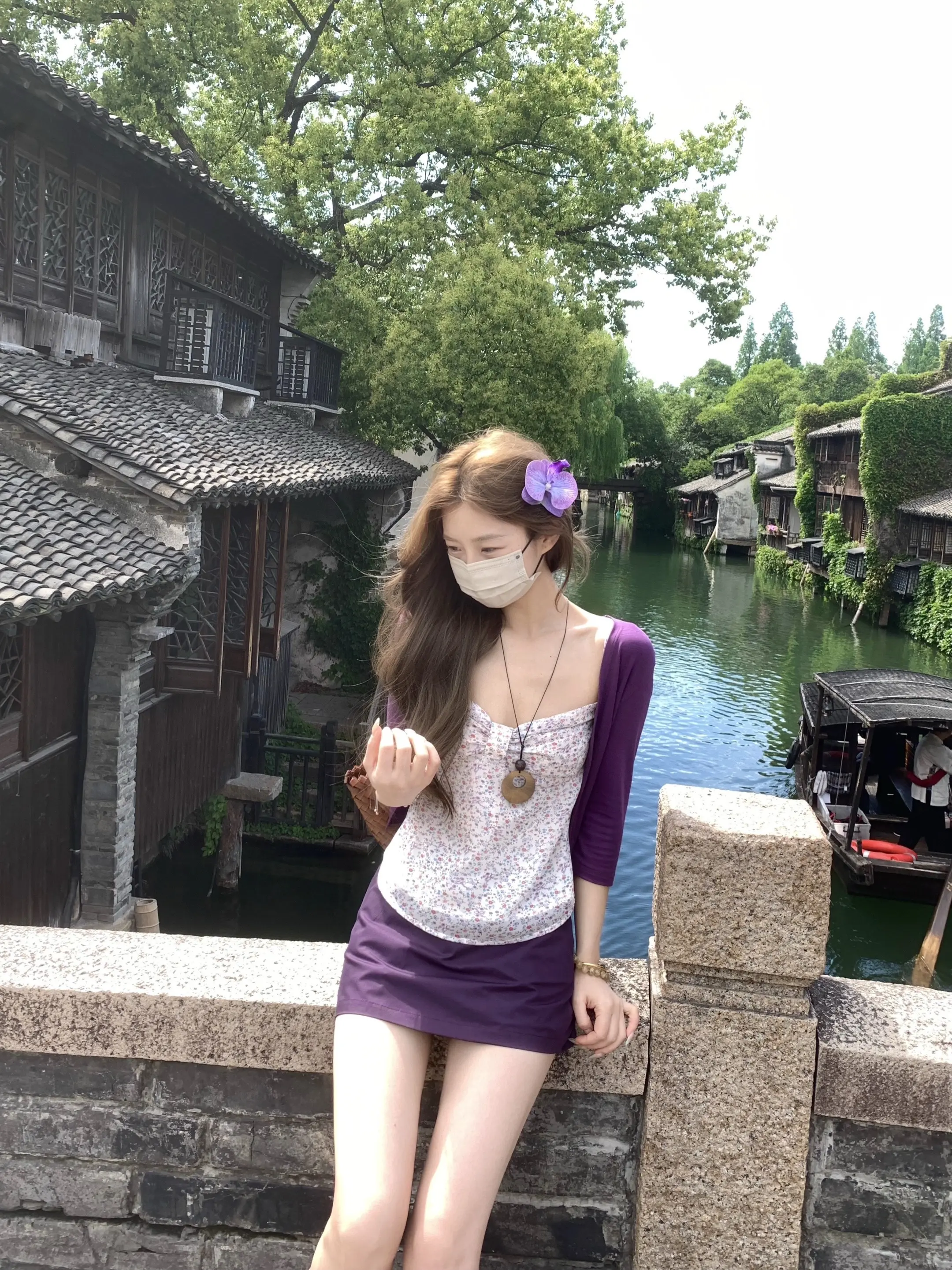 夏天的味道 乌镇 紫色 吊带 气质