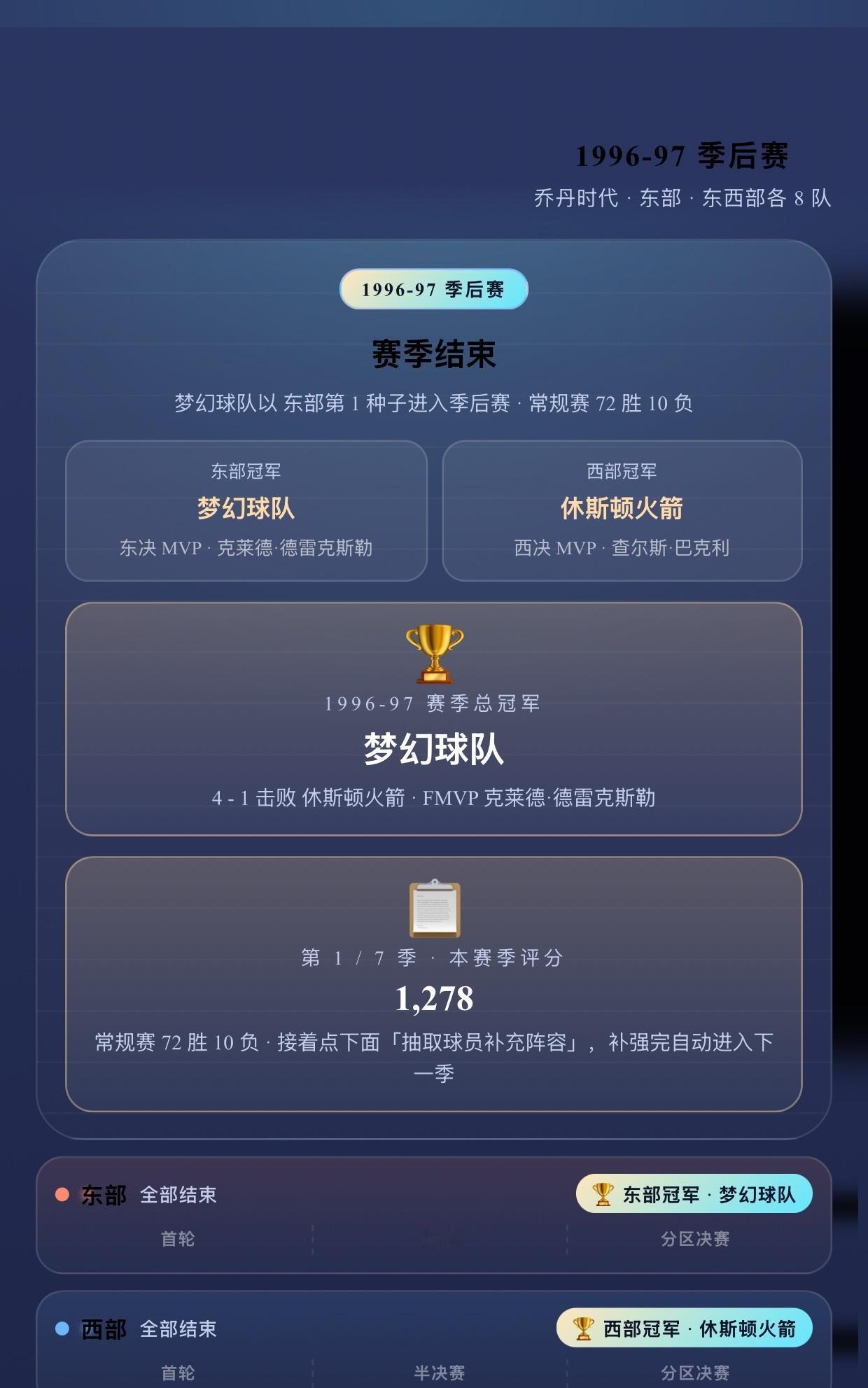【梦幻球队】乔丹时代 1996-1997 赛季：72 胜 10 负，最佳阵容二阵