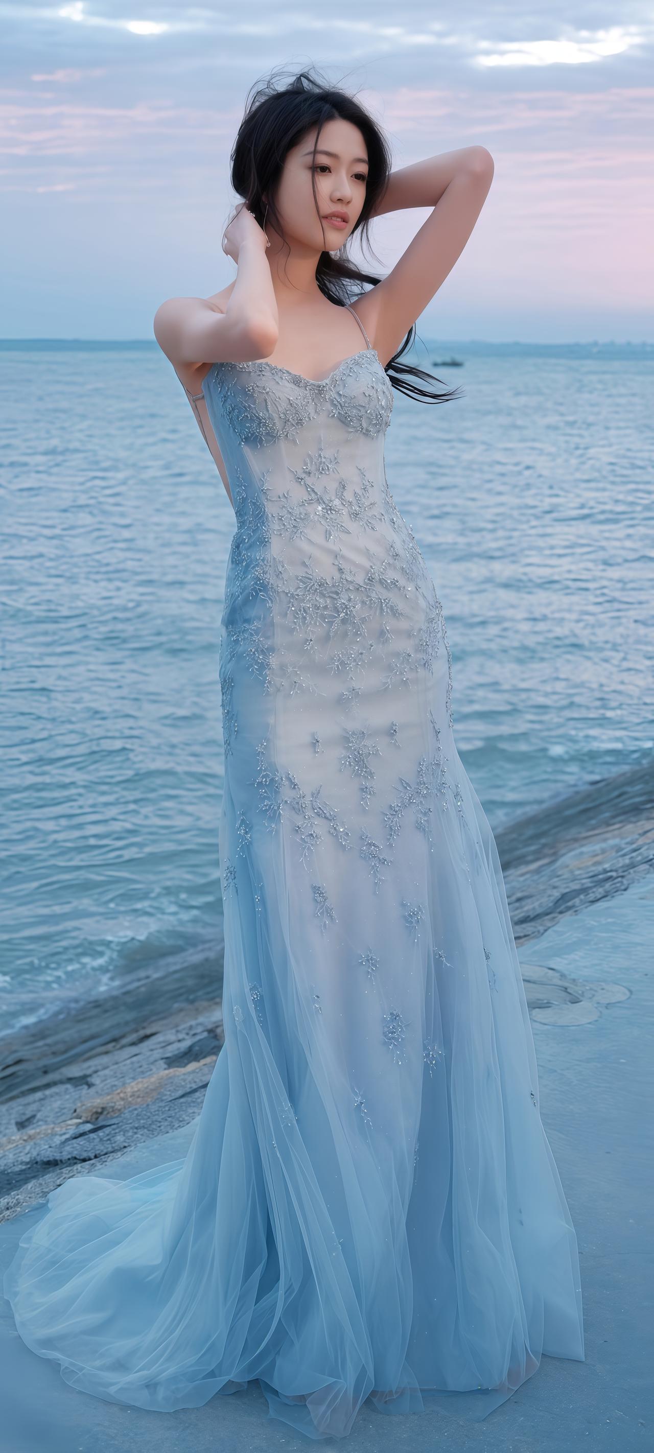 向涵之这组“海蓝纱裙”写真杀疯了！海风里美成美人鱼，这颜值是开了特效吧？
谁能拒